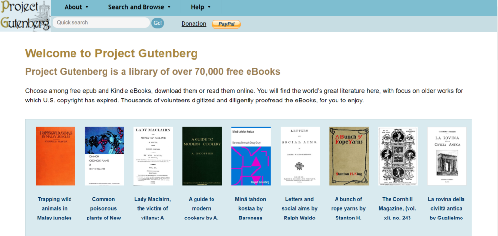 Project Gutenberg – Enriching Minds Through Free E-Books