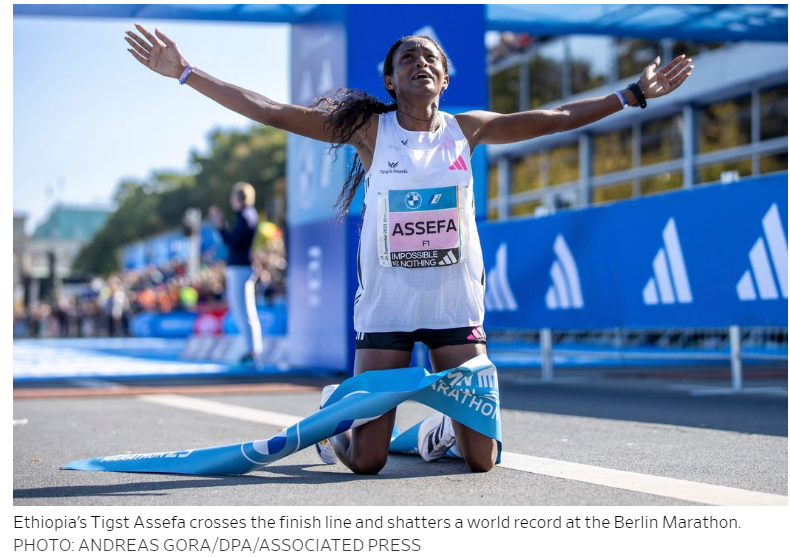 Tigst Assefa shatters women’s marathon world record in Berlin