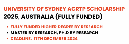 University of Sydney AGRTP Scholarship 2025, Australia
